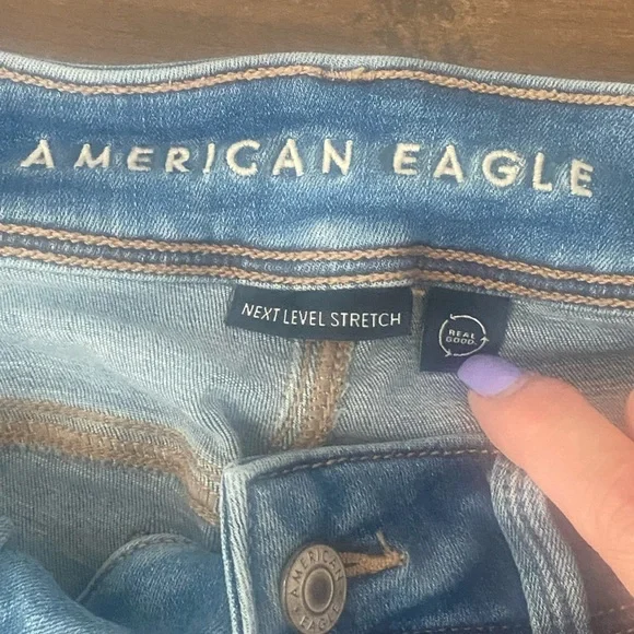 American Eagle Low Rise Bootcut Ripped Blue Jeans Size 0 - Picture 4 of 15